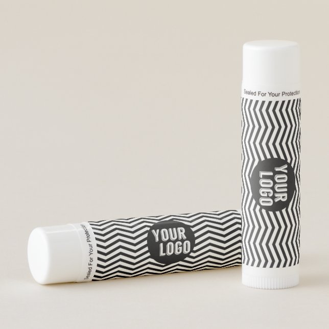 Personalized Logo Black & White Chevron Branded Lip Balm (Front)