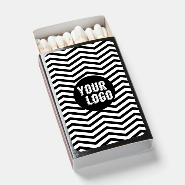 Personalized Logo Black & White Chevron Branded Matchboxes (Front Open)