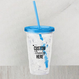 Personalized Logo Blue Acrylic Tumbler With Straw