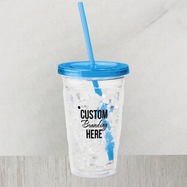Personalized Logo Blue Acrylic Tumbler With Straw (acrylic logo water bottle tumbler)