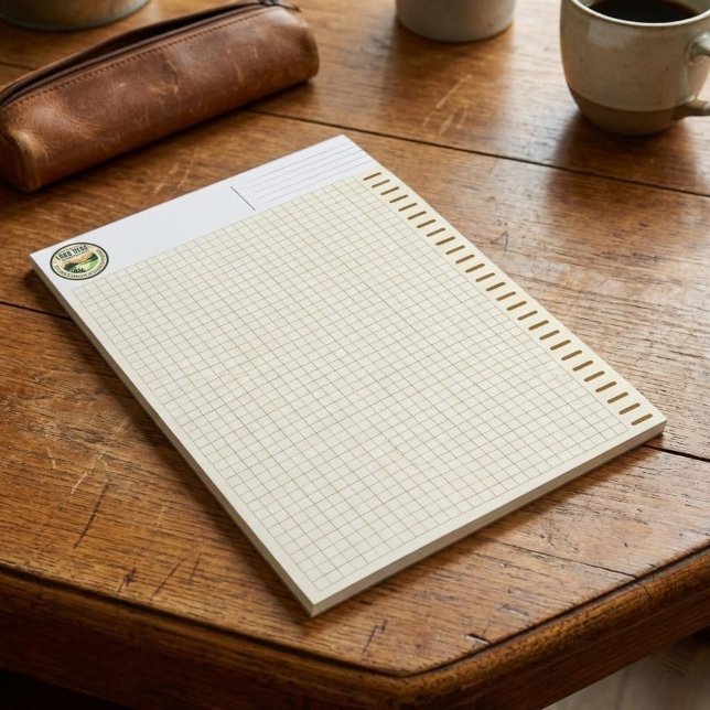 Personalized Logo, Brown Engineering Graph Paper Notepad (Engineering Computation Pad with logo, classic green grid graph paper)