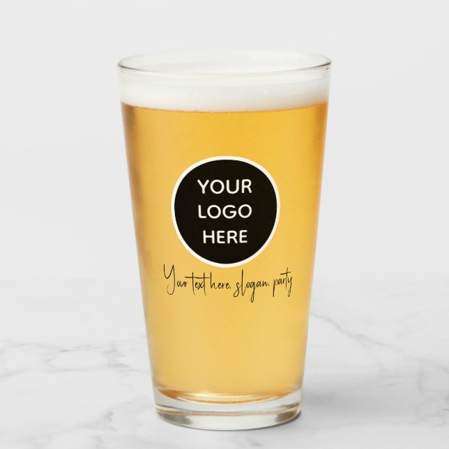Personalized Logo Business Text Black Script Beer Glass (Front Filled)