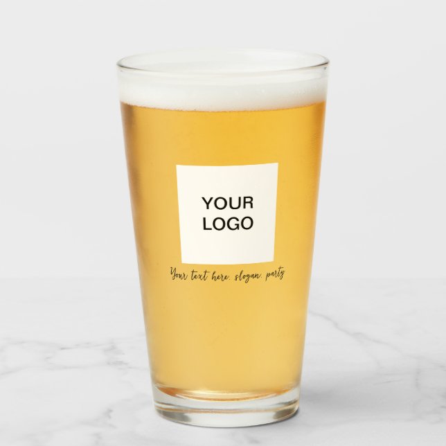 Personalized Logo Business Text Black Script Beer Glass (Front Filled)