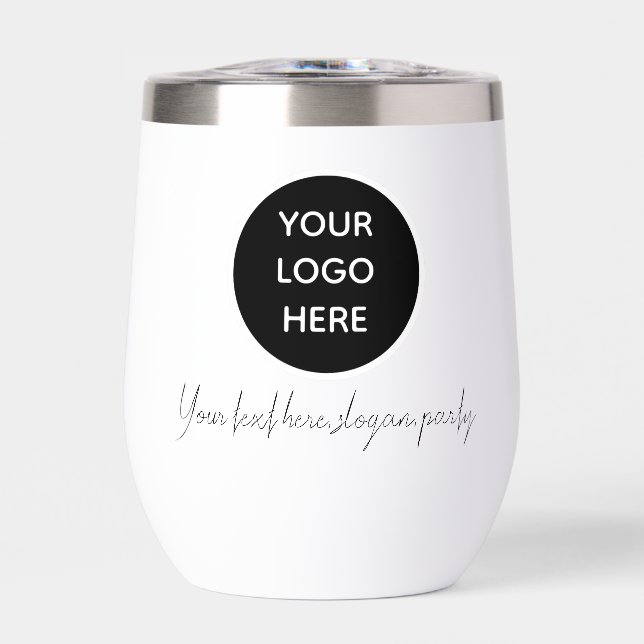 Personalized Logo Business Text Black Script Thermal Wine Tumbler (Front)