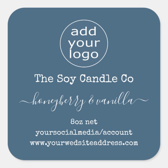 Personalized logo candle label on blue (Front)