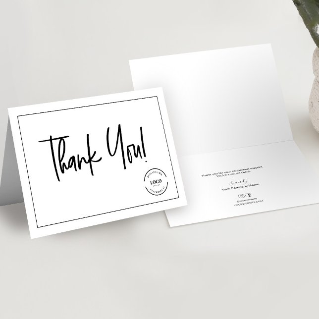 Personalized Logo Client Appreciation folded Letterpress Thank You Card (Professional, minimalist, simple Thank you for your business custom message folded card template.)