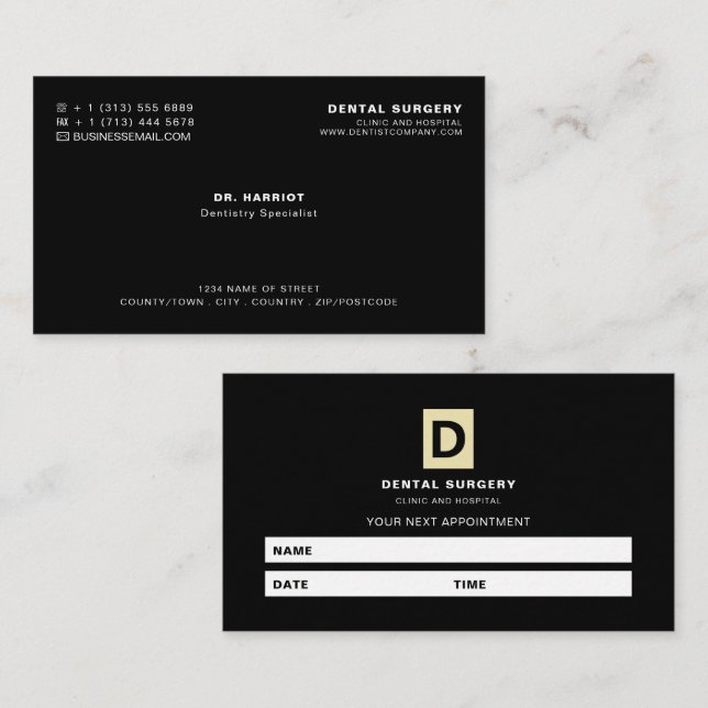 Personalized Logo, Dentist Appointment Business Card (Front/Back)
