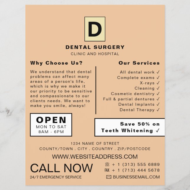 Personalized Logo, Dentistry, Dentist Advertising Flyer (Front)