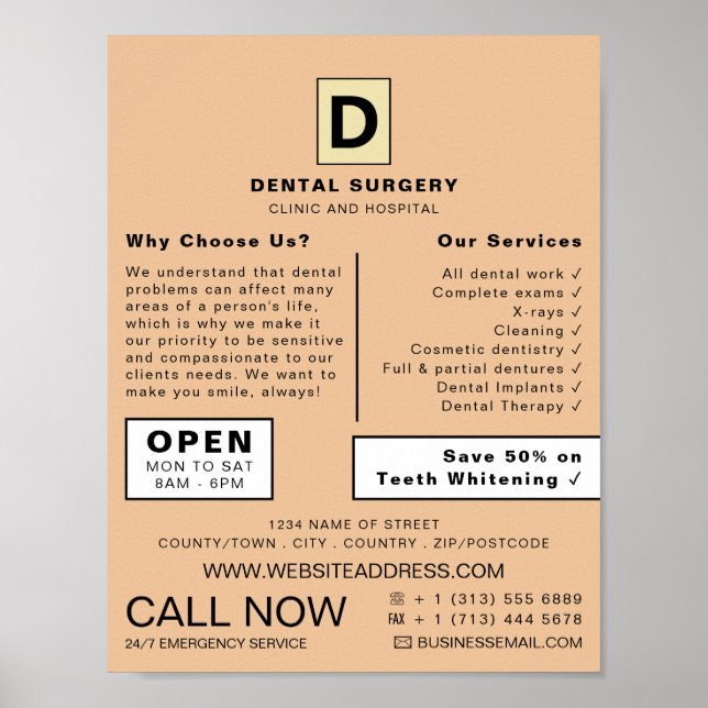 Personalized Logo, Dentistry, Dentist Advertising Poster (Front)
