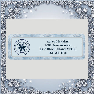 Personalized Logo Ice Blue Frost Snowflake Border Label