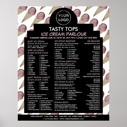 Personalized Logo Ice Cream Parlor Menu Poster