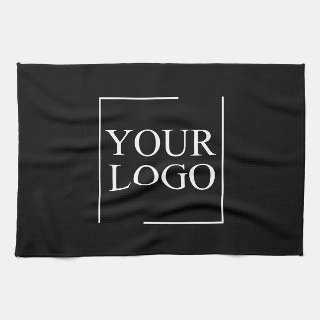 Personalized Logo Keepsake Farmhouse Black White Kitchen Towel (Horizontal)