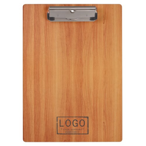 Personalized logo on woodgrain clipboard