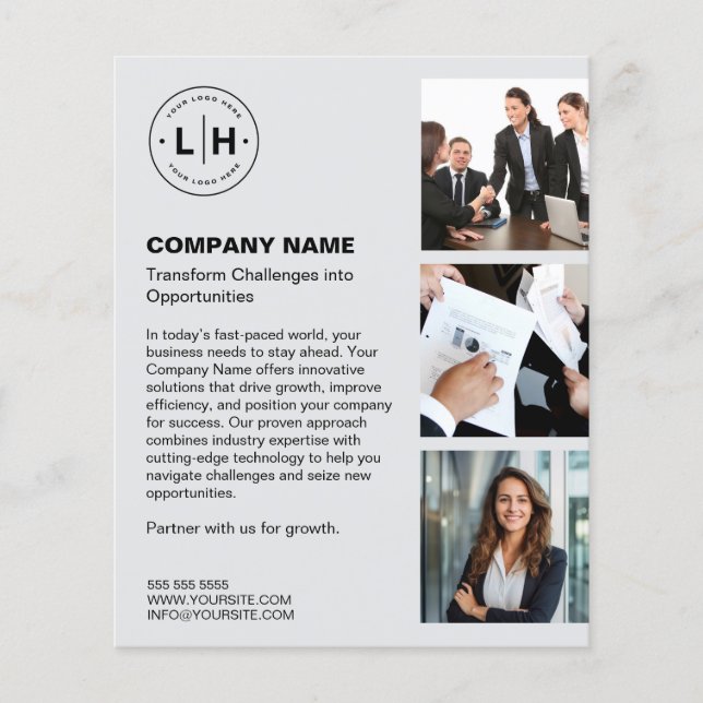 Personalized Logo Photo Modern Light Gray Business Flyer (Front)