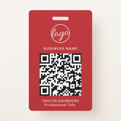 Personalized Logo QR Code Classic Red Employee ID Badge