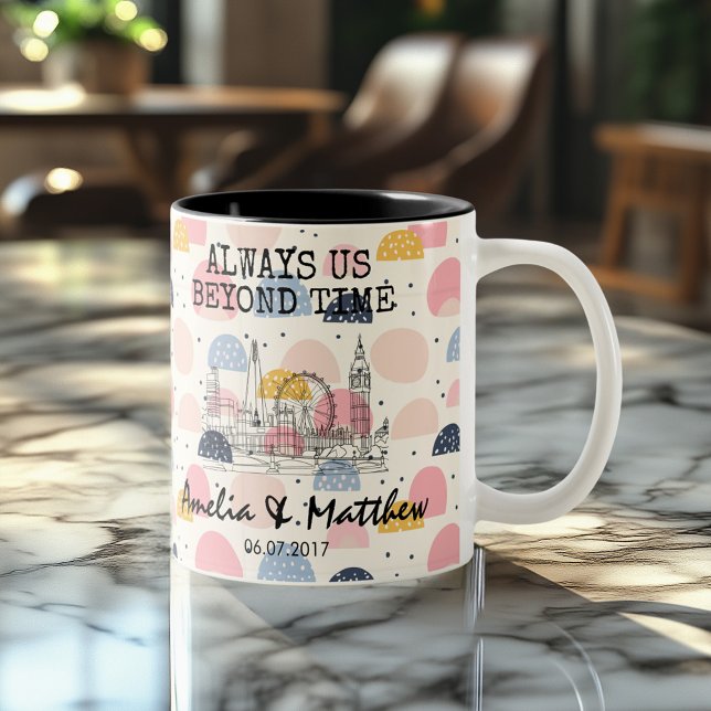 Personalized London Memory - Line Art Landmark Two-Tone Coffee Mug (Creator Uploaded)