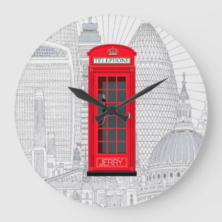 Personalized London Red Phone Booth & Skyline Large Clock