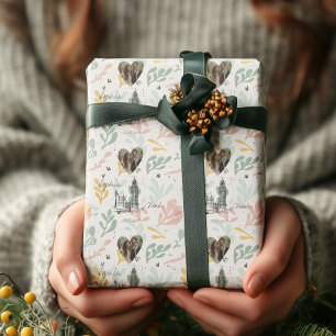 Personalized London Romance with Photos and Names Wrapping Paper