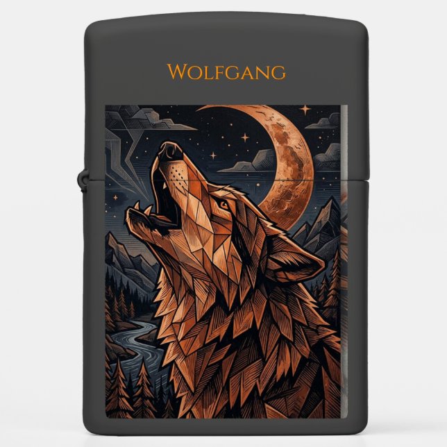 Personalized Lone Timber Wolf in Wild Zippo Lighter (Front)