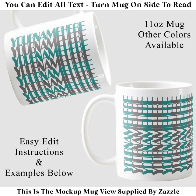 Personalized Long Custom Name Teal Hidden Message Coffee Mug (Creator Uploaded)