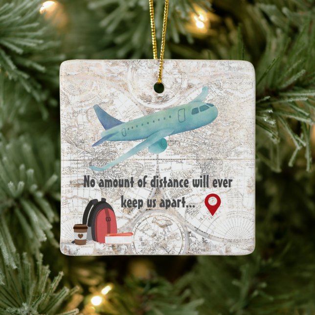 Personalized Long Distance Love Couples Christmas Ceramic Ornament (Tree)