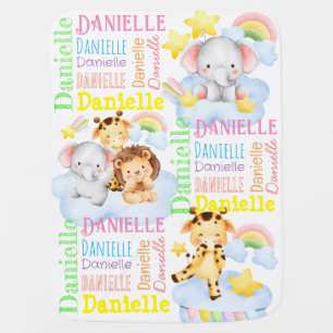 Personalized long girls name with baby animals blanket