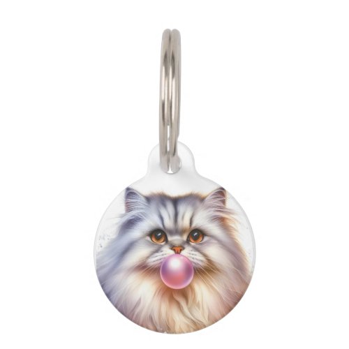 Personalized Long Hair Cat Blowing Bubble Gum  Pet ID Tag