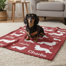 Personalized Long Hair Dachshund Red Dog Blanket