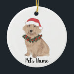 Personalized Long Haired Dachshund Christmas Ceramic Ornament<br><div class="desc">Make the nice list this year with a personalized Christmas ornament of your favorite little red english dachshund santa elf! For the sweetest gifts,  pair it with a matching art print or another item from my collection!</div>