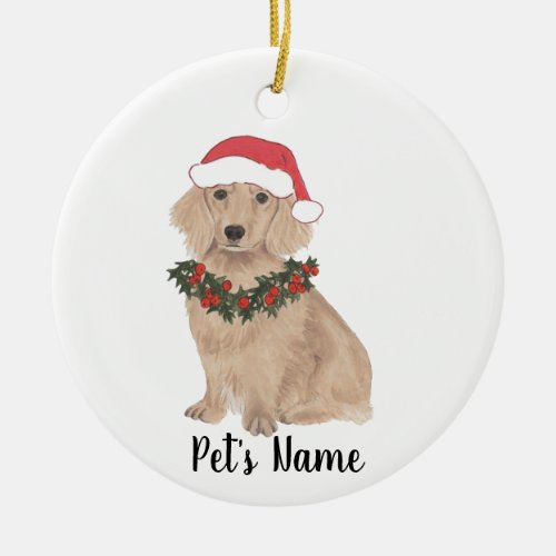 Personalized Long Haired Dachshund Christmas Ceramic Ornament