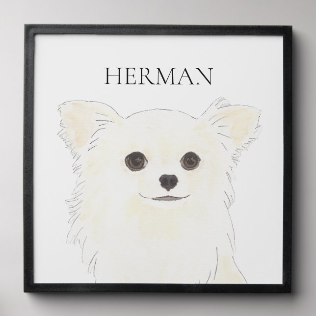 Personalized Long Haired White Cream Chihuahua Peel And Stick Photo Tile (Front Set)