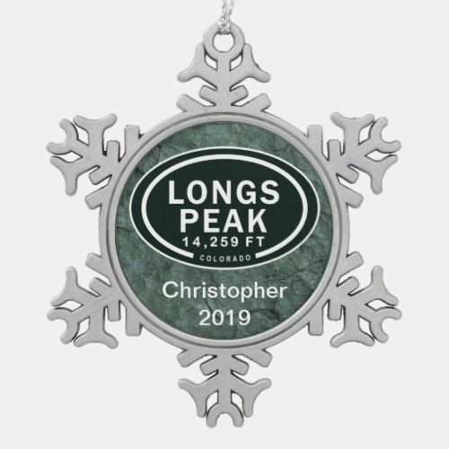 Personalized Longs Peak Colorado Rocky Mountain Snowflake Pewter Christmas Ornament