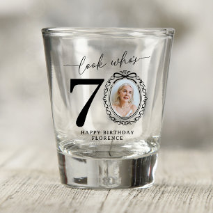 Personalized Look Who's 70 Photo Birthday Shot Glass