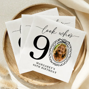 Personalized Look Who's 90 Photo Birthday Napkins