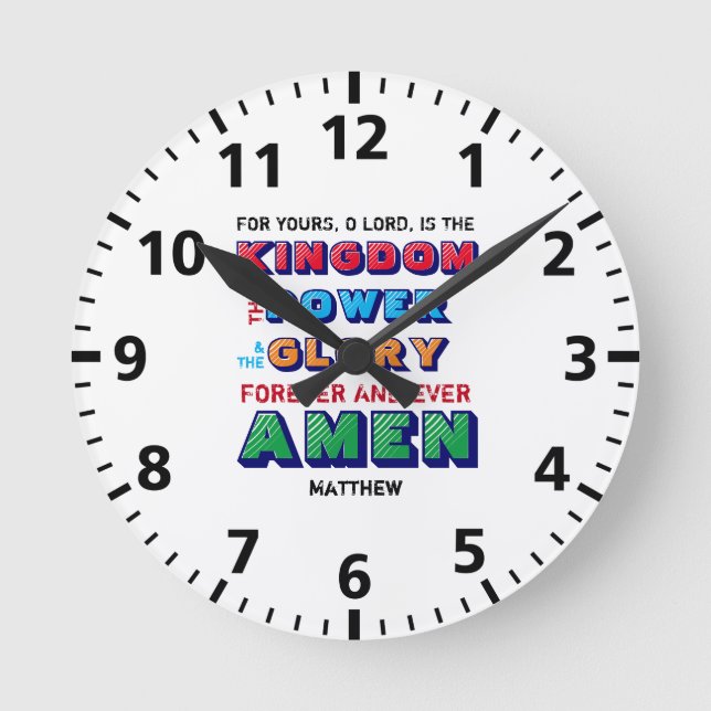 Personalized LORDS PRAYER Colorful Christian Kids Round Clock (Front)