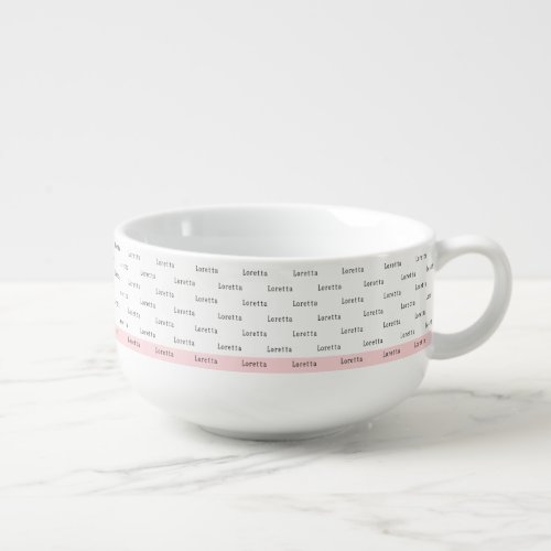 Personalized Loretta Pink & White Stripe Soup Mug