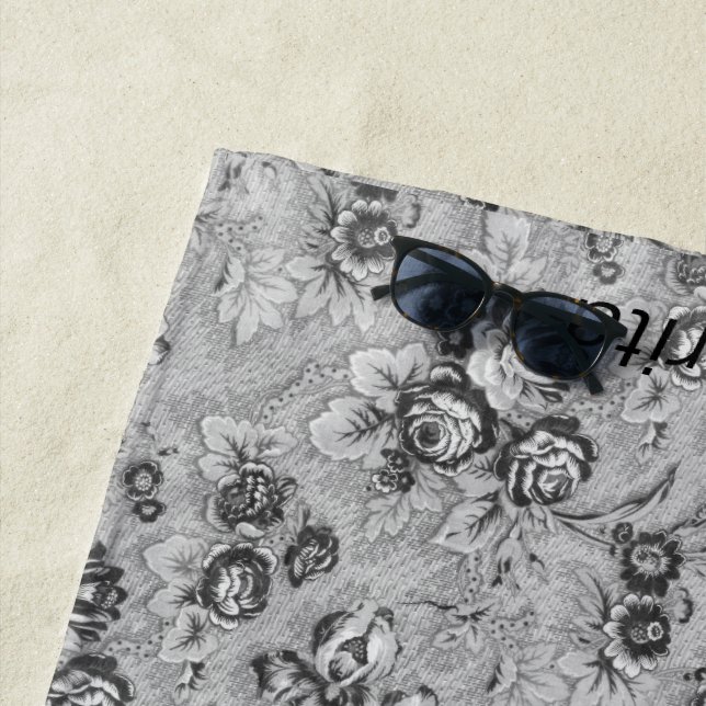 Personalized Lotsa Gray Florals Beach Towel (In Situ)