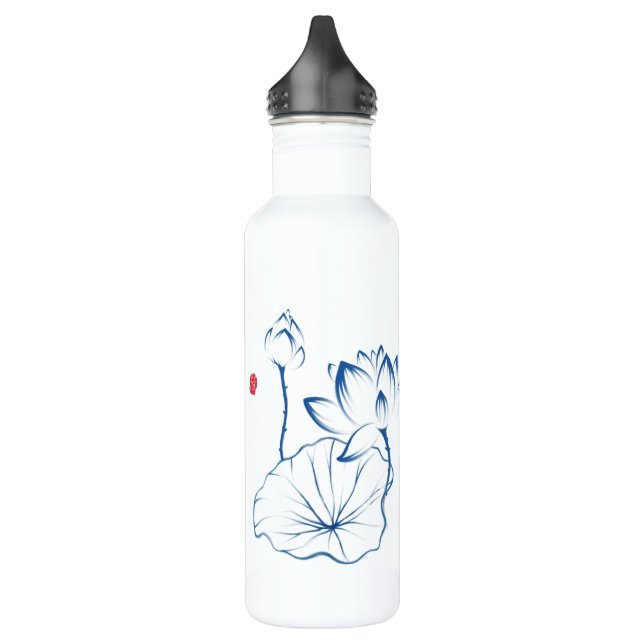 Personalized Lotus Chinoiserie Name Monogram Stainless Steel Water Bottle (Left)