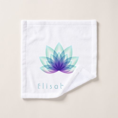 Personalized Lotus Flower Green Blue Wash Cloth