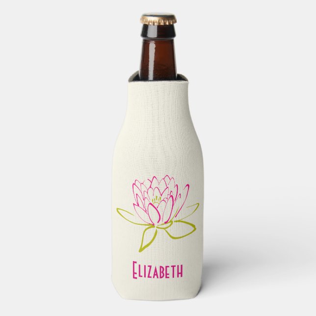 Personalized Lotus Flower / Water Lily Bottle Cooler (Bottle Front)