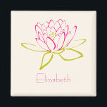 Personalized. Lotus Flower / Water Lily Drawing Magnet<br><div class="desc">An outline of a lotus flower / water lily. Petals outlined in pink and the leaves outlined in green. Personalize with your name written in a dainty font in hot pink. The background is a delicate eggshell white.</div>
