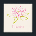 Personalized. Lotus Flower / Water Lily Drawing Magnet<br><div class="desc">An outline of a lotus flower / water lily. Petals outlined in pink and the leaves outlined in green. Personalize with your name written in a dainty font in hot pink. The background is a delicate eggshell white.</div>