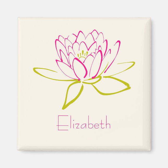 Personalized. Lotus Flower / Water Lily Drawing Magnet (Front)
