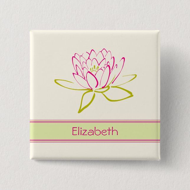Personalized. Lotus Flower / Water Lily Pinback Button (Front)