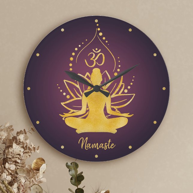 Personalized Lotus & Om Yoga Namaste Custom Name Large Clock (Creator Uploaded)