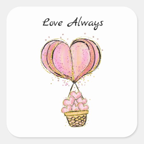 Personalized Love Always Hot Air Balloon Hearts Square Sticker