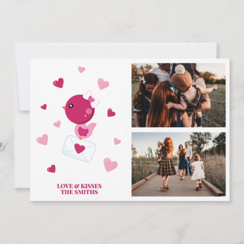 Personalized Love Bird 2 Photo Collage Valentines Holiday Card