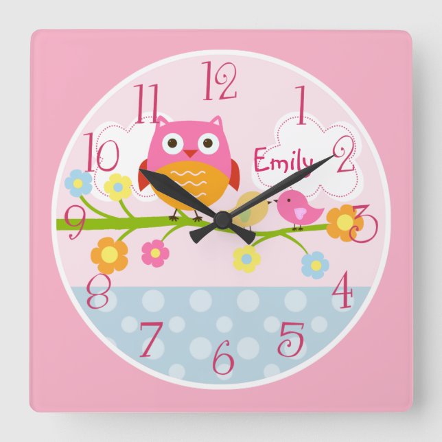 Personalized Love Birds and Owl on Branch  Clock (Front)
