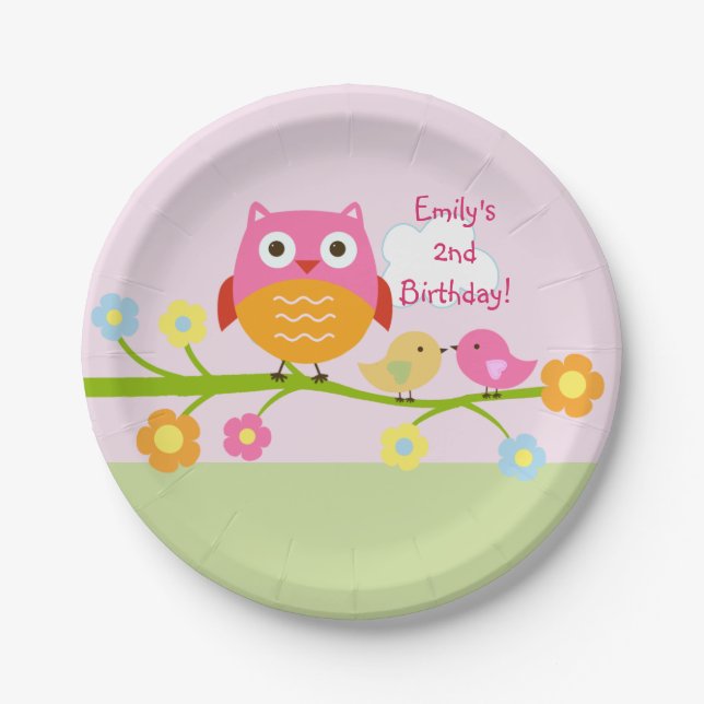 Personalized Love Birds and Owl Party Plates (Front)