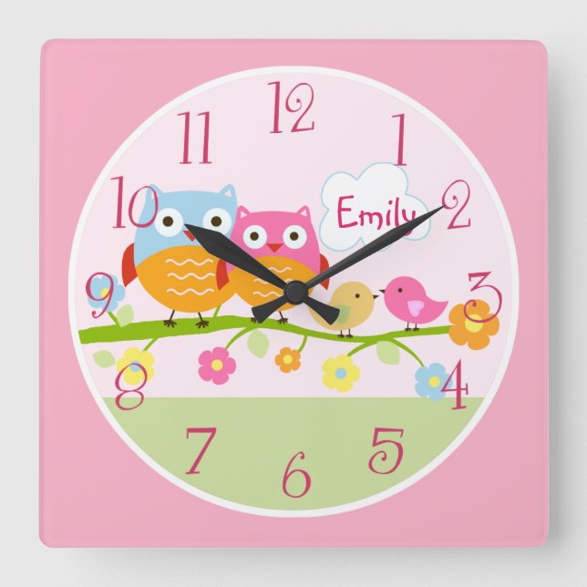 Personalized Love Birds and Owls on Branch  Clock (Front)